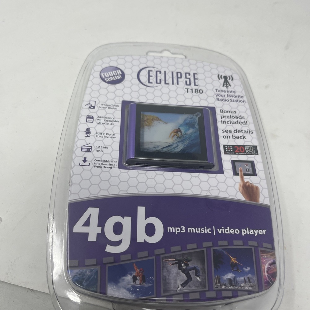Eclipse MP3 Player 4GB Purple T180 Touch Screen 1.8in Color Display FM Radio New